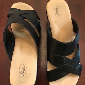 Black wedge sandals
